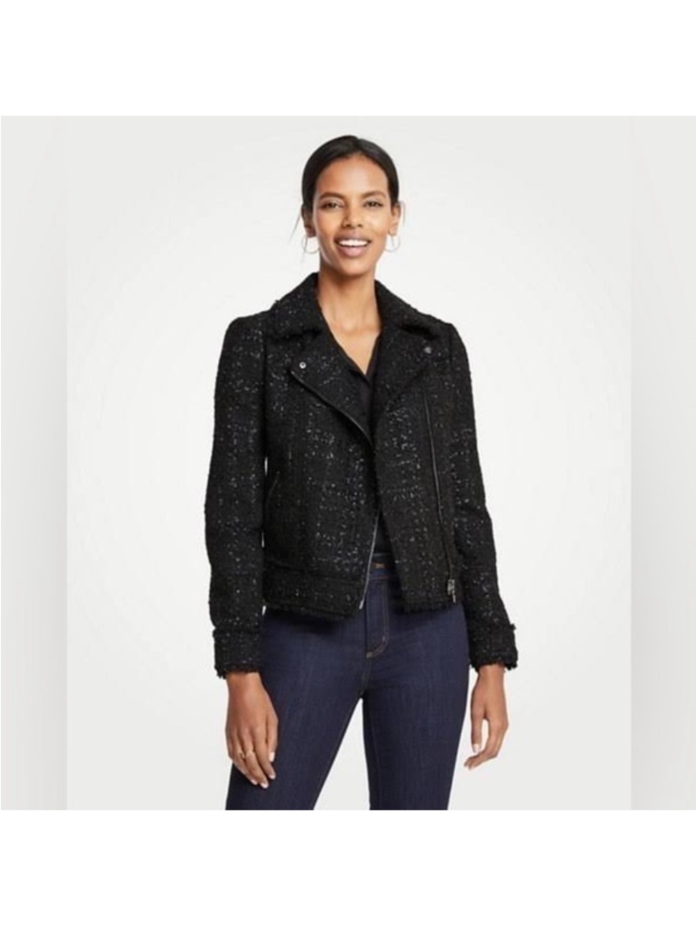 Ann Taylor Shimmer Black Tweed Motor Jacket. 0. NWT. $179!